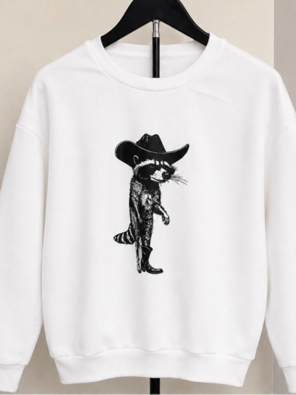 SHEIN White Cowboy Raccoon Graphic Sweatshirt‎ Size Small